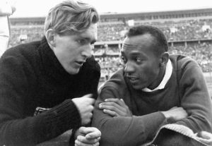 Jesse Owens and Luz Long Talking at the 1936 Berlin Olympics, the "Nazi Olympics"