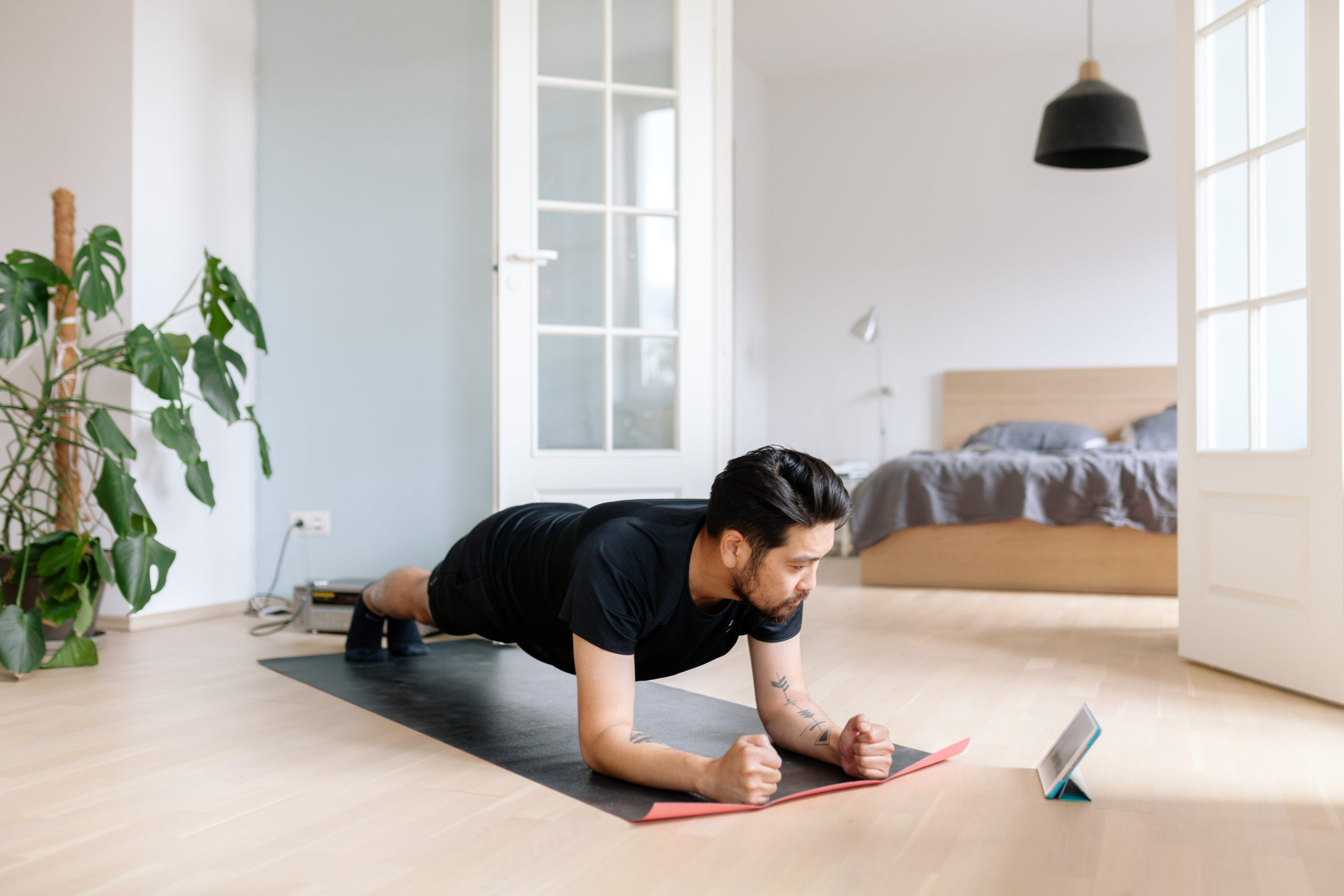 man working out at home