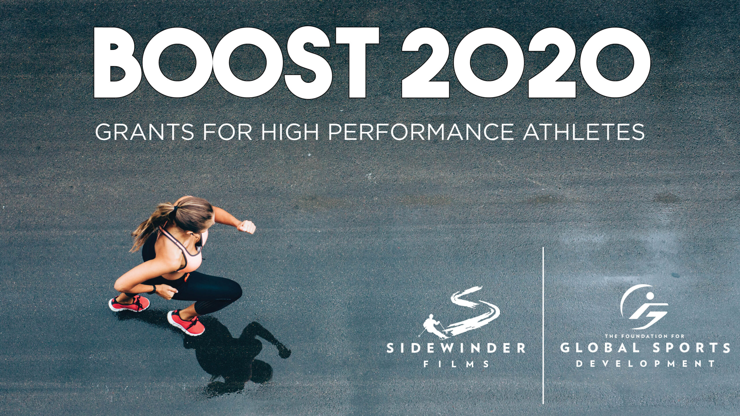 BOOST2020 text above aerial view of female runner